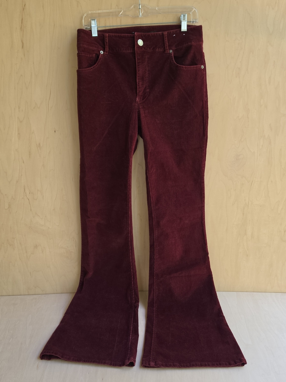 Express Velvet Editor Deep Burgundy Corduroy Flare Jeans Size 6L